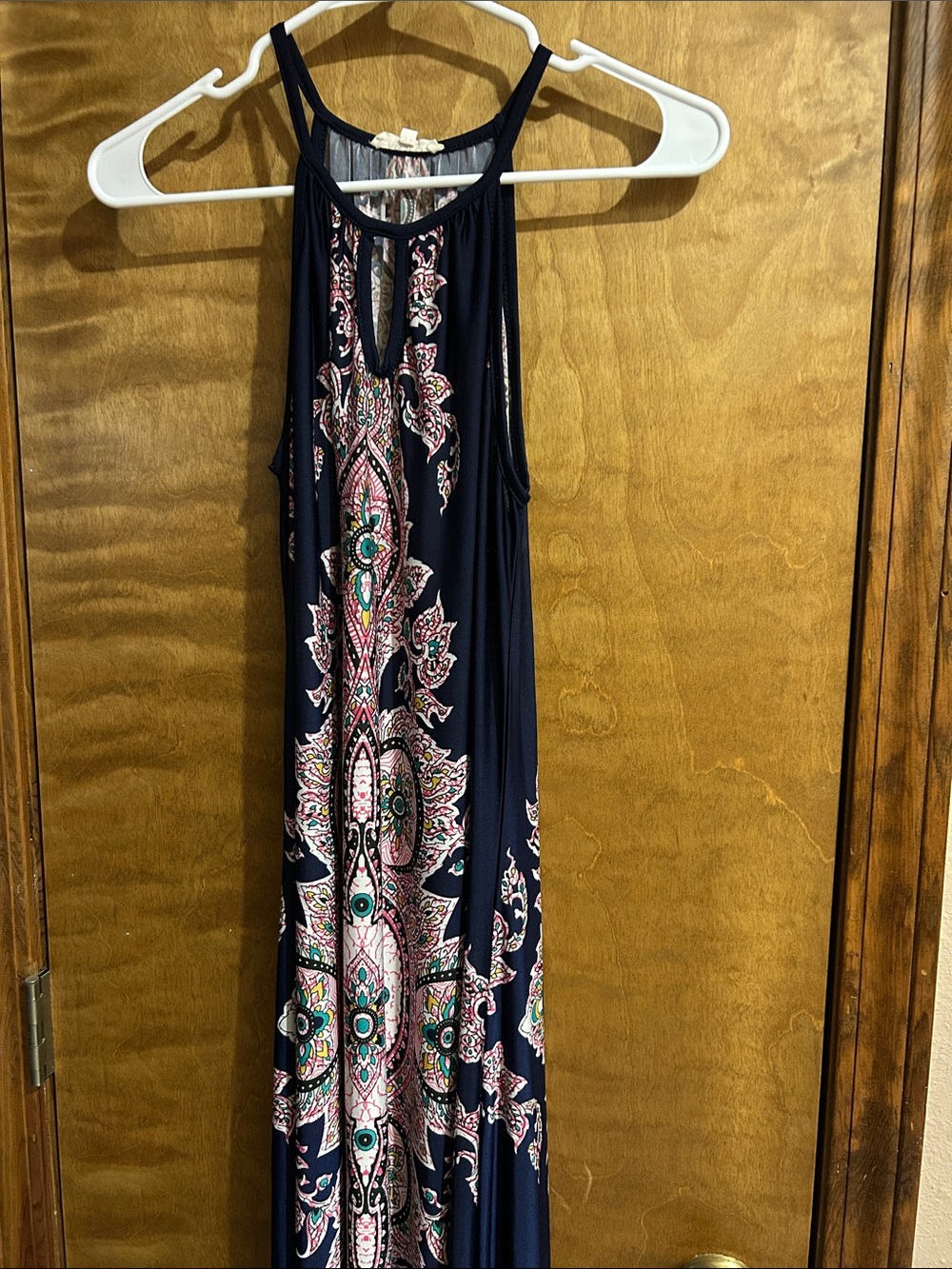 Navy Halter Maxi Dress with Multicolor Paisley - Excellent Condition